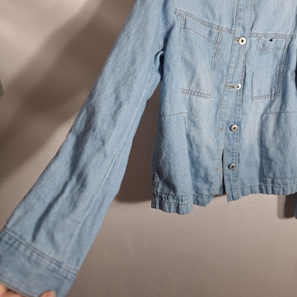 J Jill Linen Denim Top Button Down Long Sleeve Chambray Country Western Medium T - Picture 2 of 11